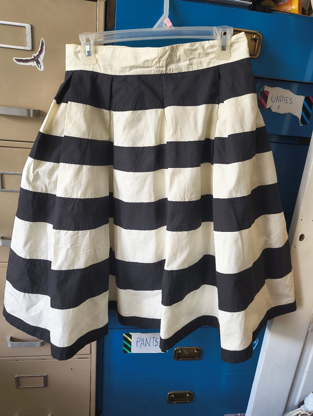Black And White Striped Gothic Pouf Midi Skirt